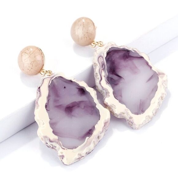 Acrylic Stone Purple Earrings - Picture 3 of 5